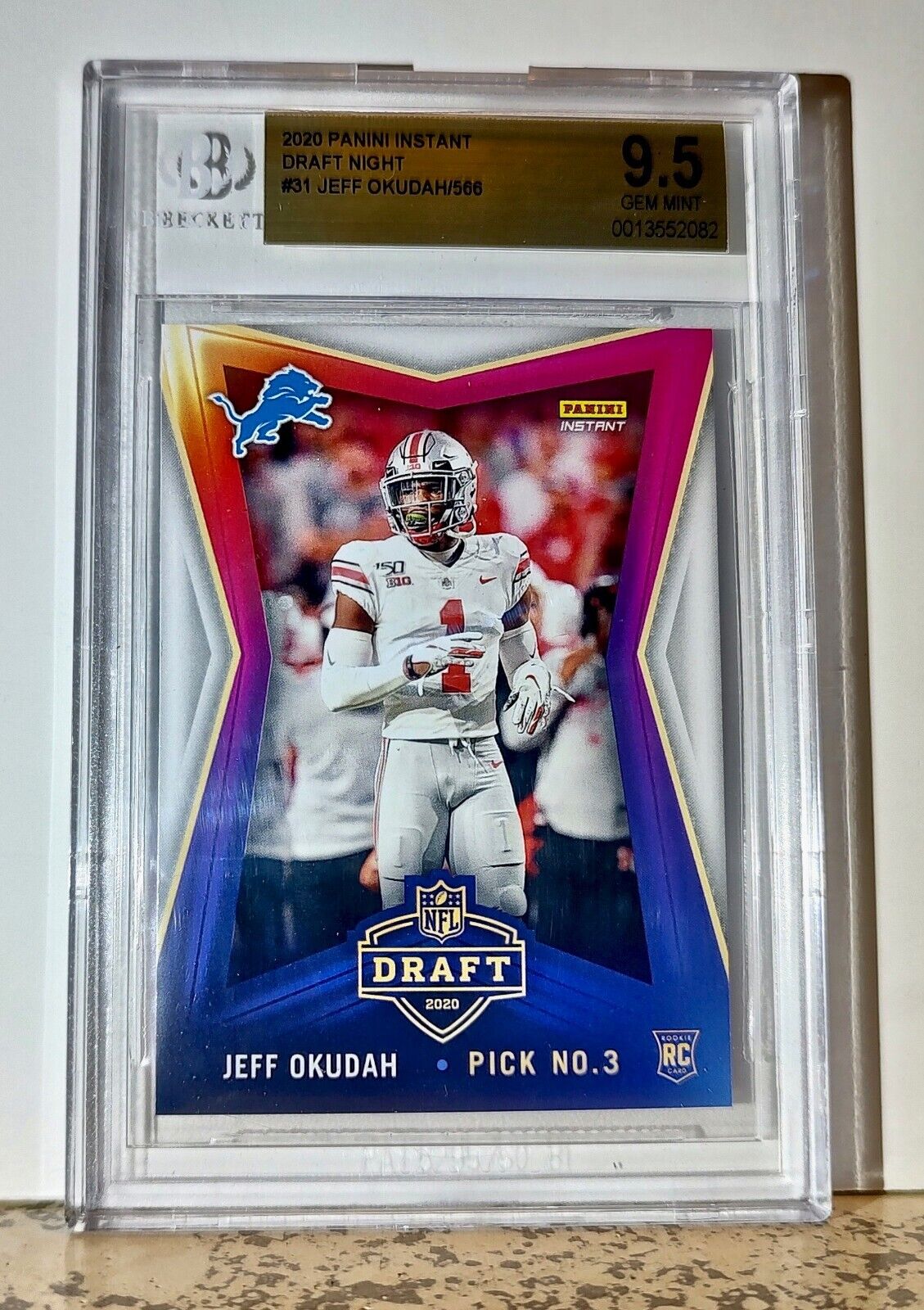 Jeff Okudah 2020 Panini NFL #31 Draft Night Rookie 1 of 566 BGS 9.5 Gem Lions