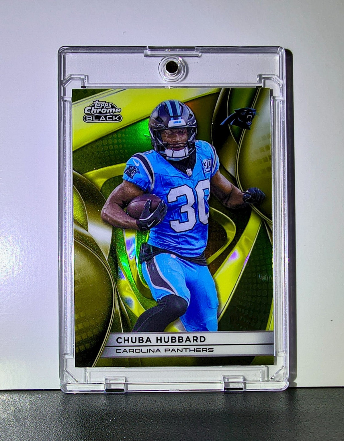 Chuba Hubbard 2025 NFL Topps Chrome Black #16 Gold Refractor Card Panthers 09/50