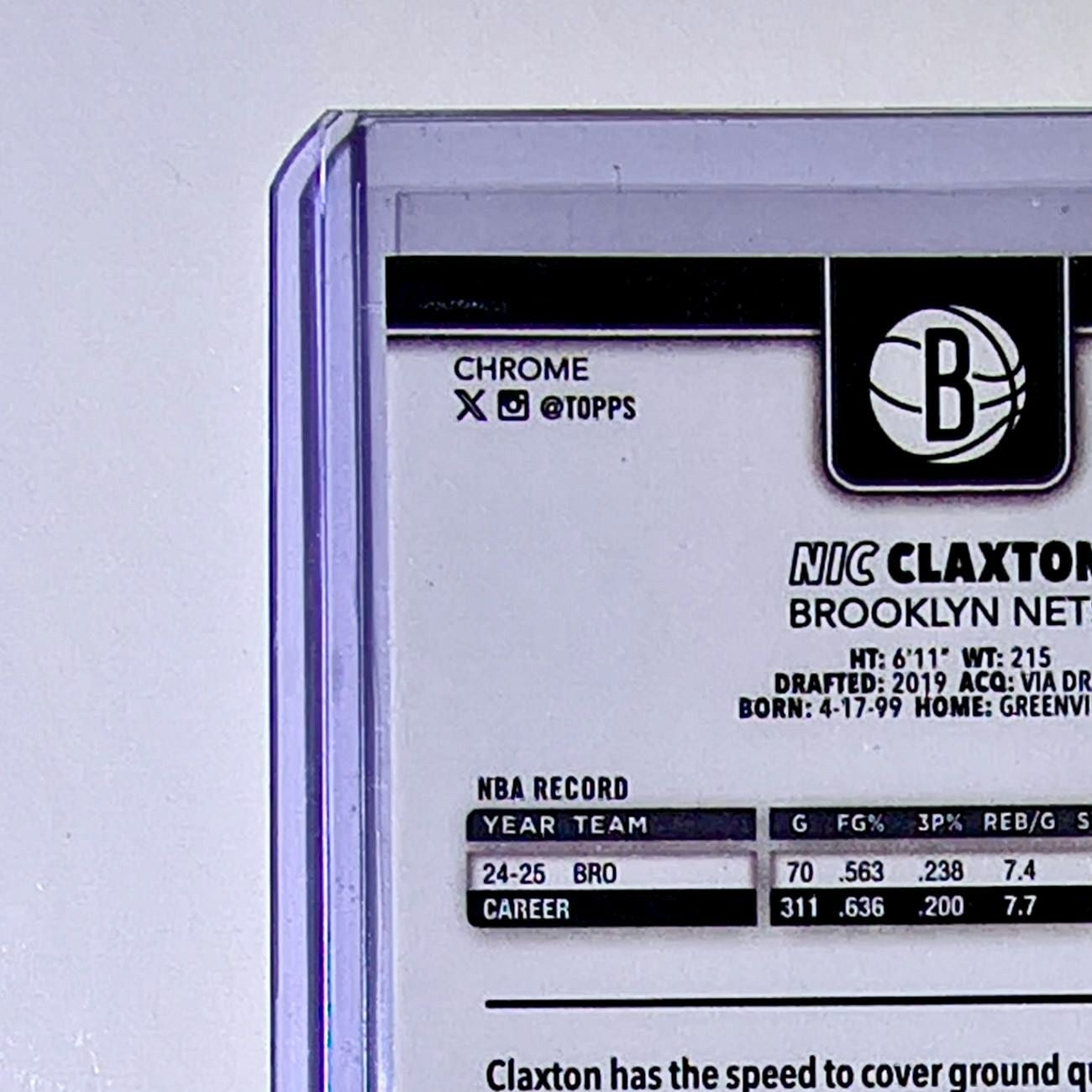 Nic Claxton 2025-26 NBA Topps Chrome Update #123 Basketball Card Brooklyn Nets
