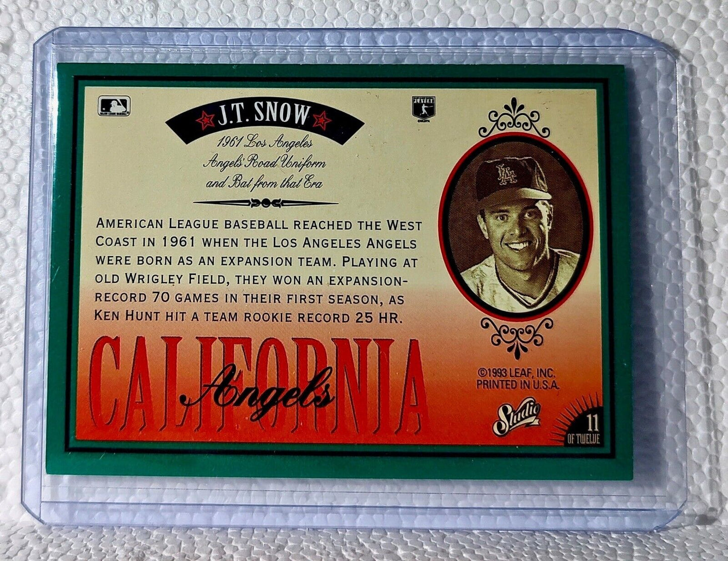 J.T. Snow 1993 Leaf MLB #11 Heritage Series Baseball Card Los Angeles Angels