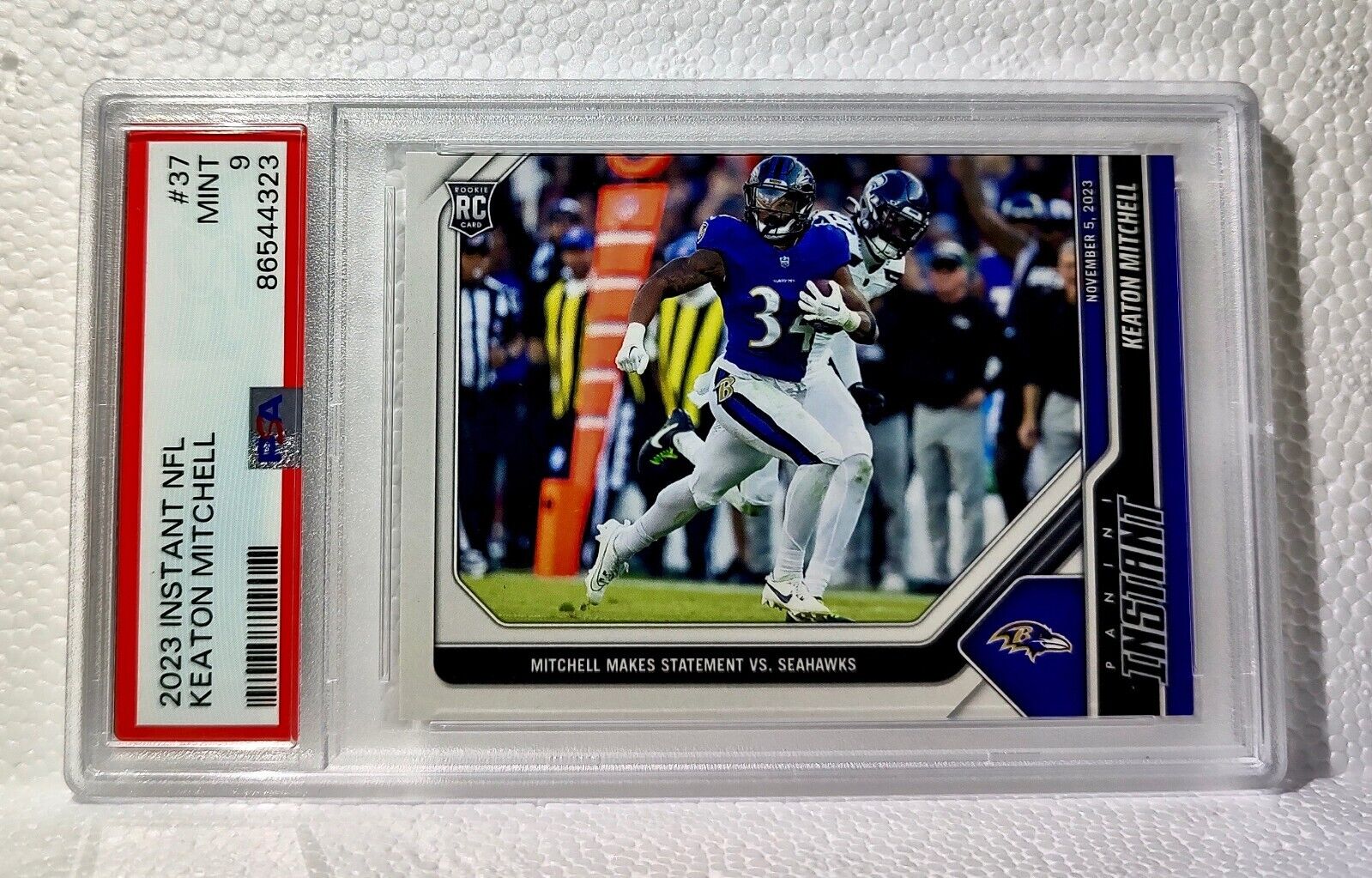 Keaton Mitchell 2023 Panini NFL Rookie #37 Card 1 of 128 Ravens PSA 9 Mint