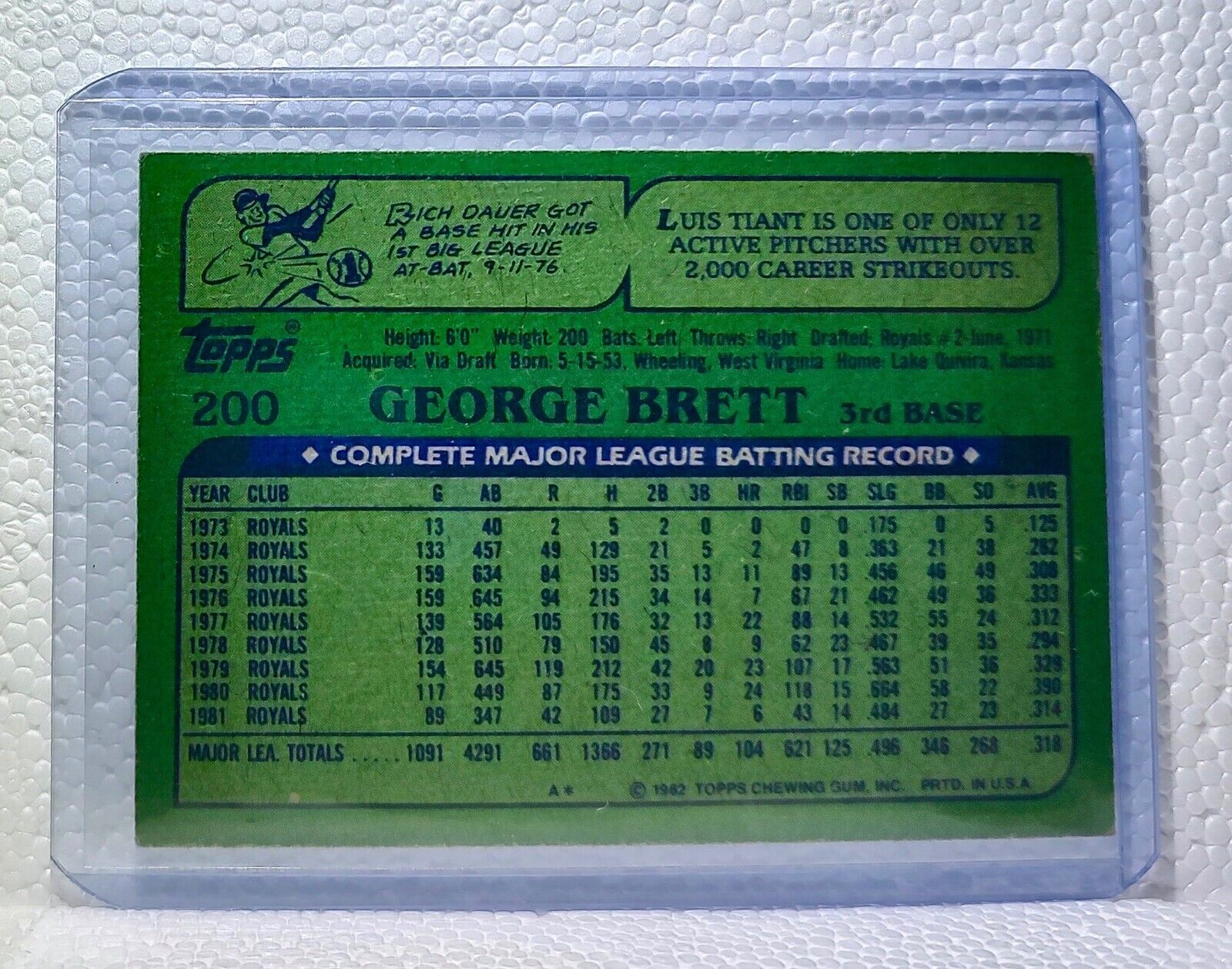 George Brett 1982 Topps MLB #200 Baseball Card Kansas City Royals