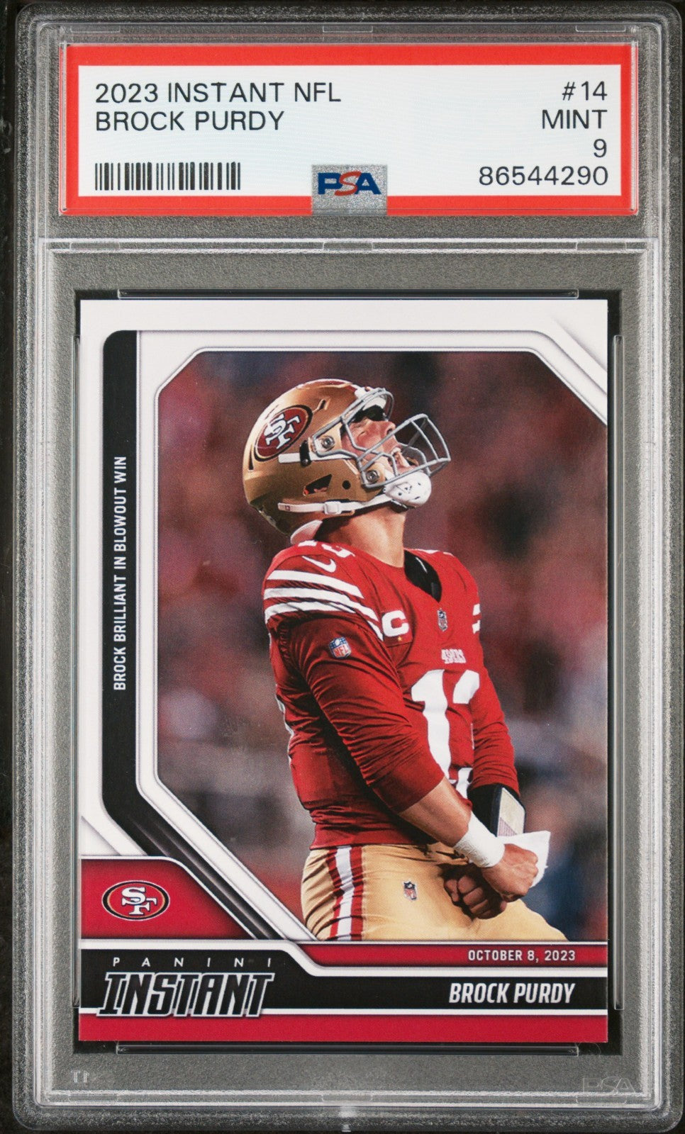 Brock Purdy 2023 Panini NFL #14 Football Card San Francisco 49ers PSA 9 Mint