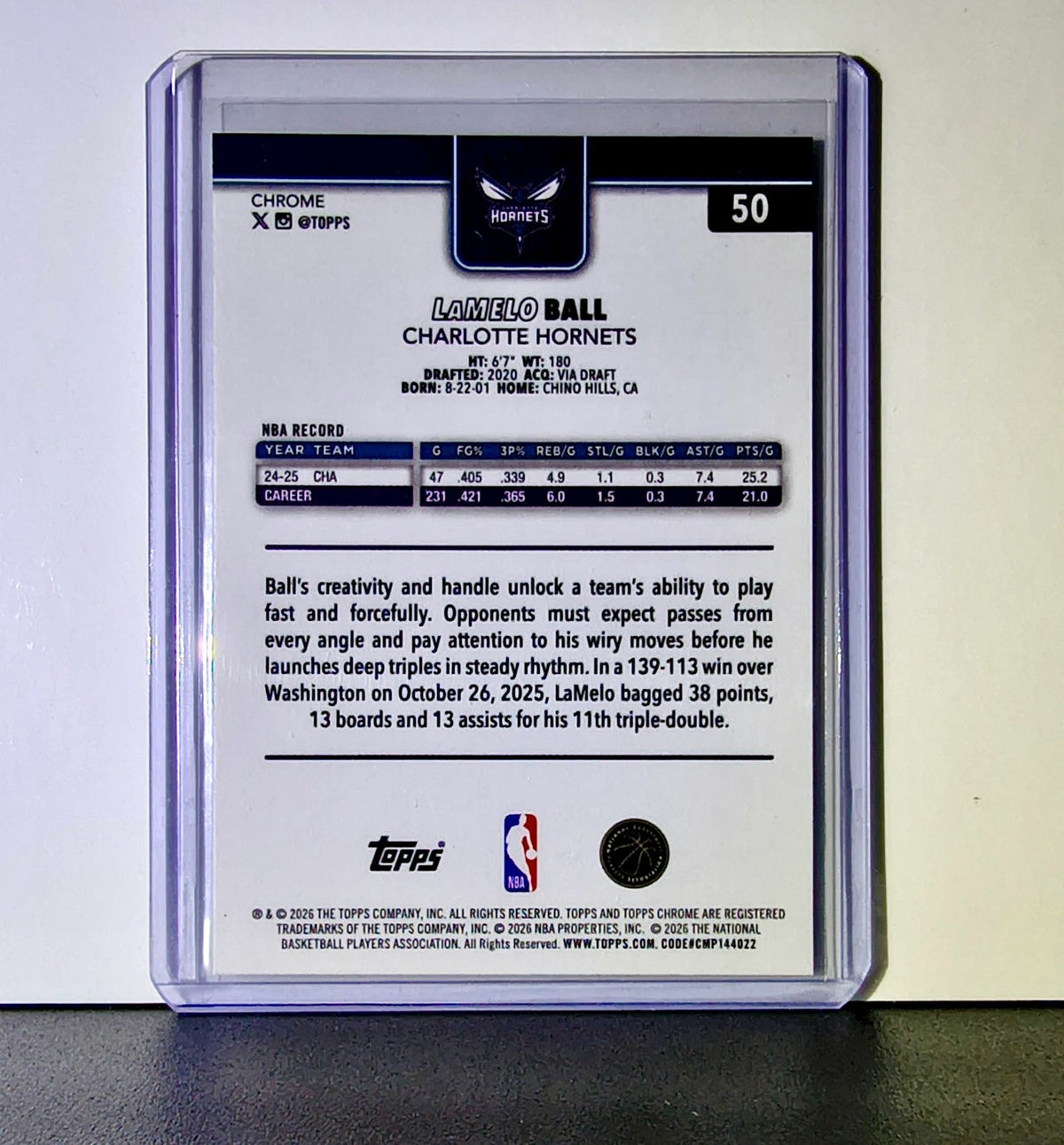 LaMelo Ball 2025-26 NBA Topps Chrome Update Basketball Refractor #50 Hornets