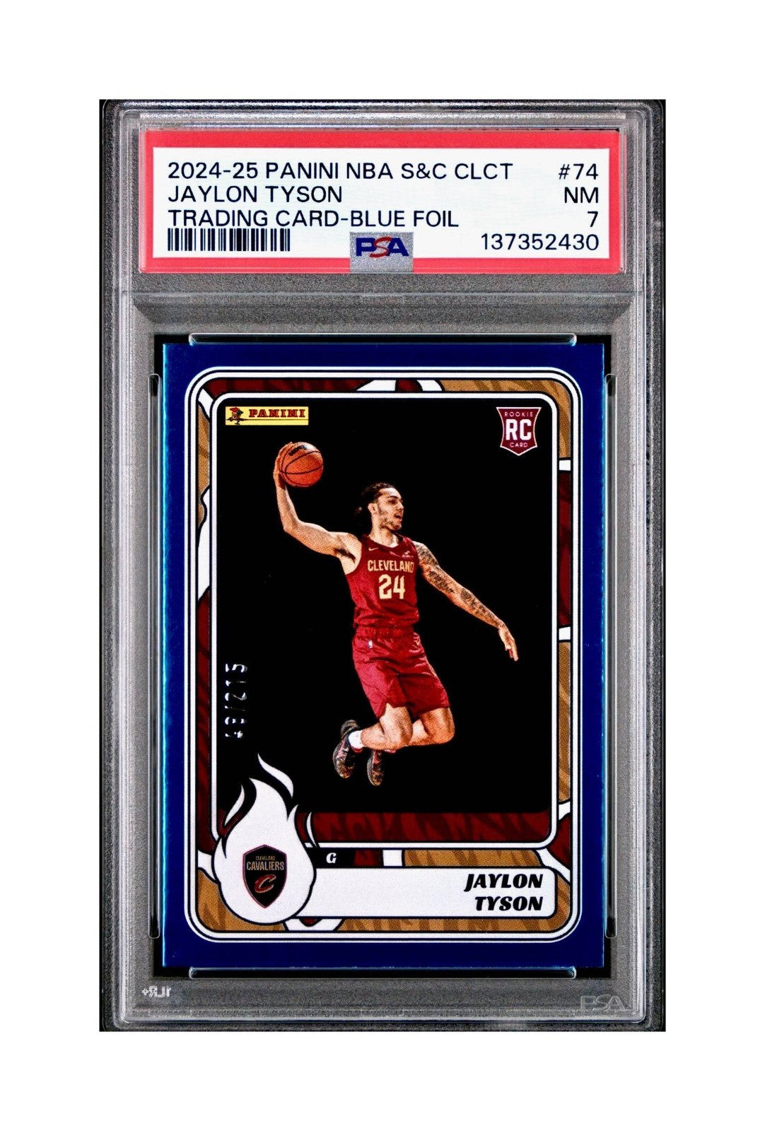 Jaylon Tyson Rookie 2024-25 Panini NBA #74 Sticker 48/215 Blue Foil PSA 7 NM