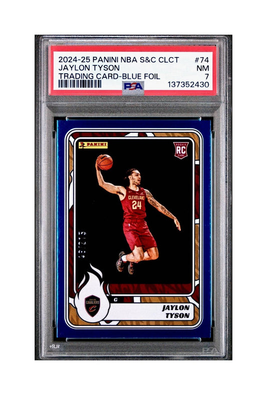 Jaylon Tyson Rookie 2024-25 Panini NBA #74 Sticker 48/215 Blue Foil PSA 7 NM