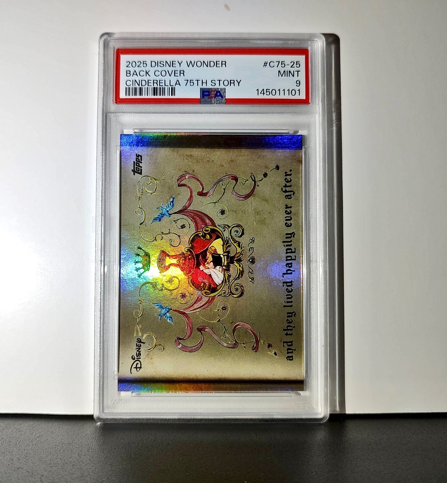 Back Cover 2025 Topps Disney Wonder #C75-25 Card Cinderella 75th Story PSA 9