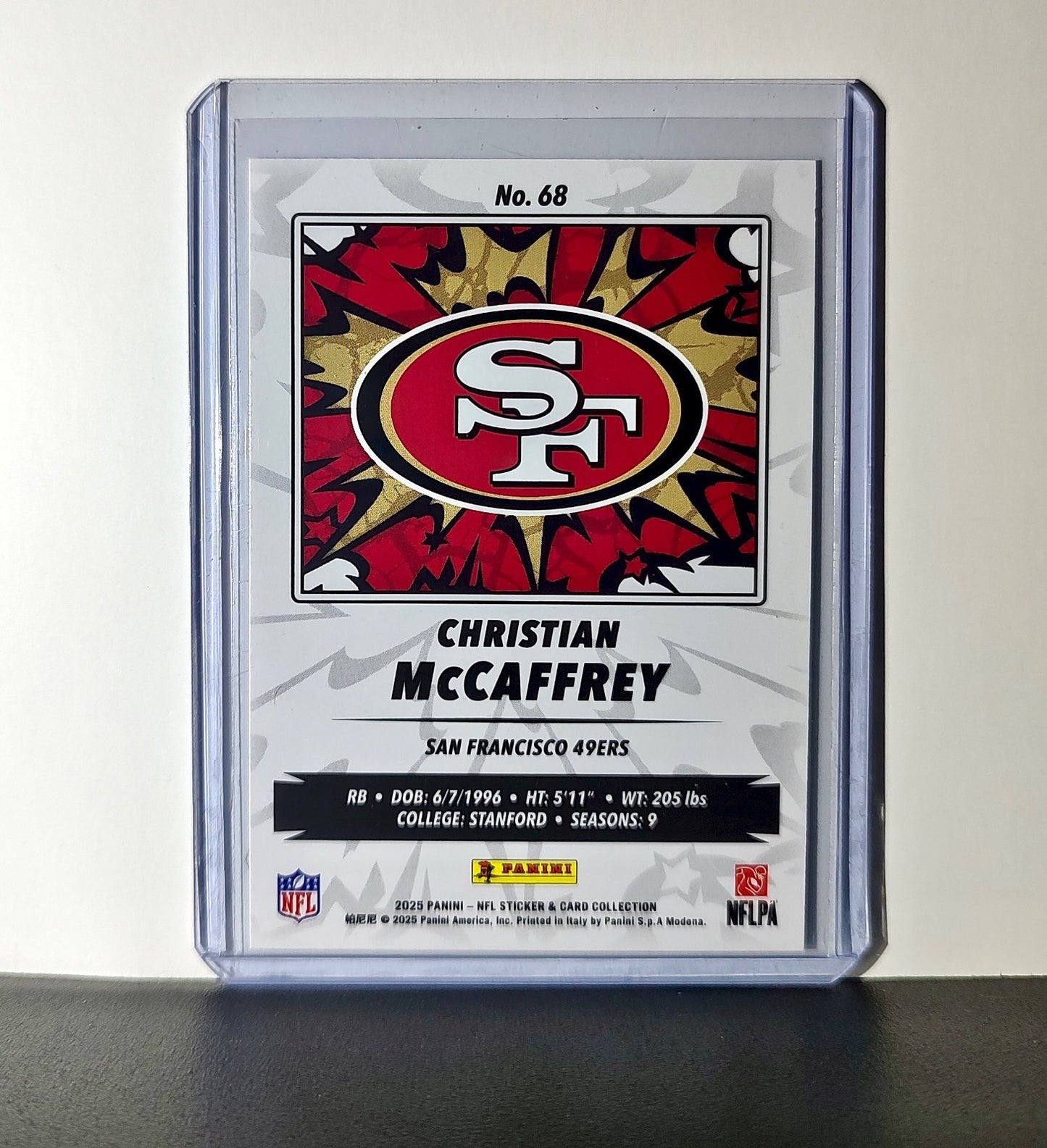 Christian McCaffrey 2025 Panini NFL #68 Sticker Card San Francisco 49ers