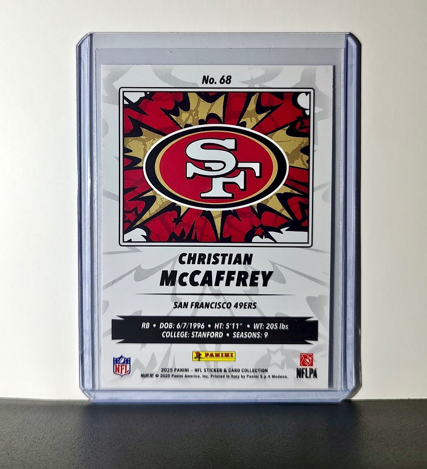 Christian McCaffrey 2025 Panini NFL #68 Sticker Card San Francisco 49ers