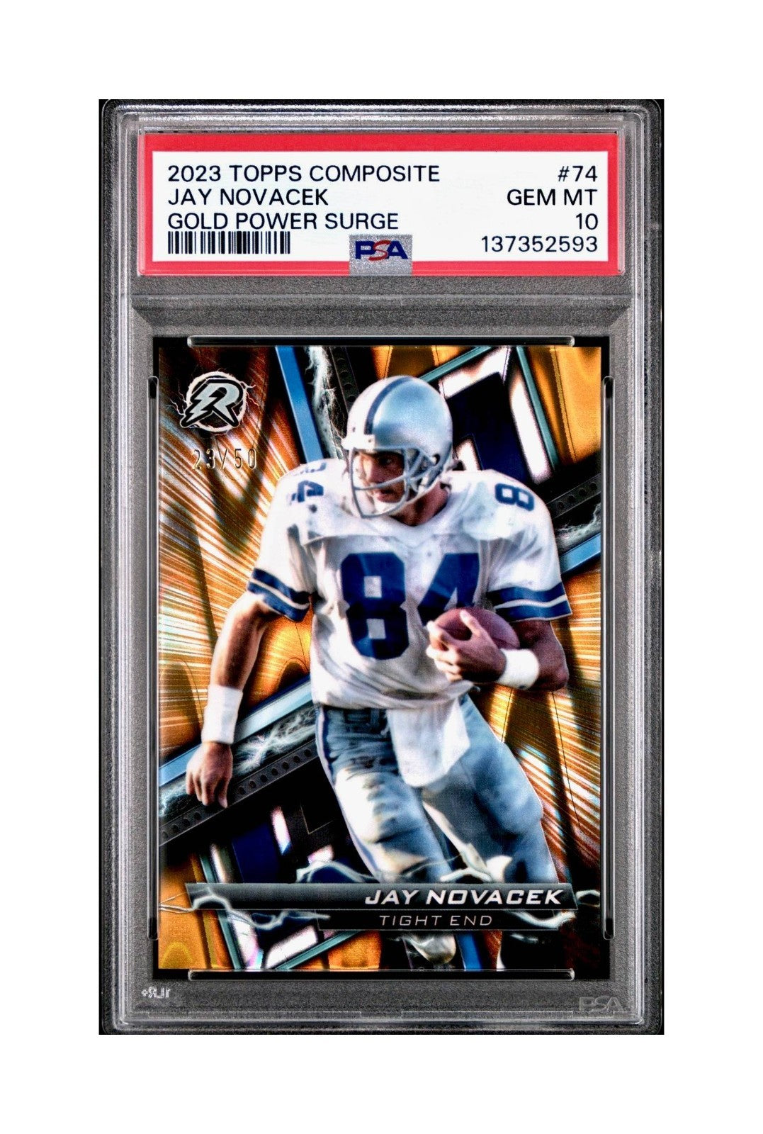 Jay Novacek 2023 Topps Resurgence 23/50 #74 Gold Power Surge PSA 10 Gem Mint