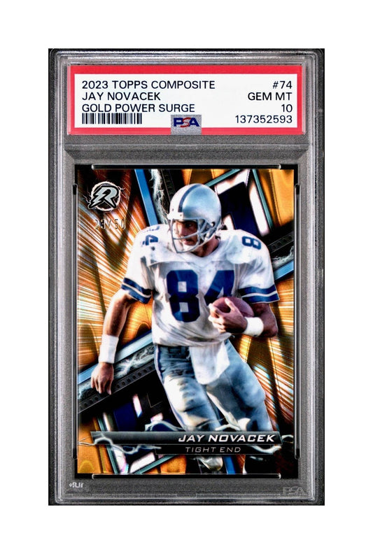 Jay Novacek 2023 Topps Resurgence 23/50 #74 Gold Power Surge PSA 10 Gem Mint