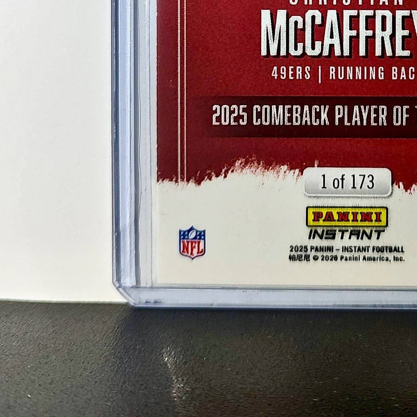 Christian McCaffrey 2025 Panini NFL Comeback Player of the Year Card 1 of 173