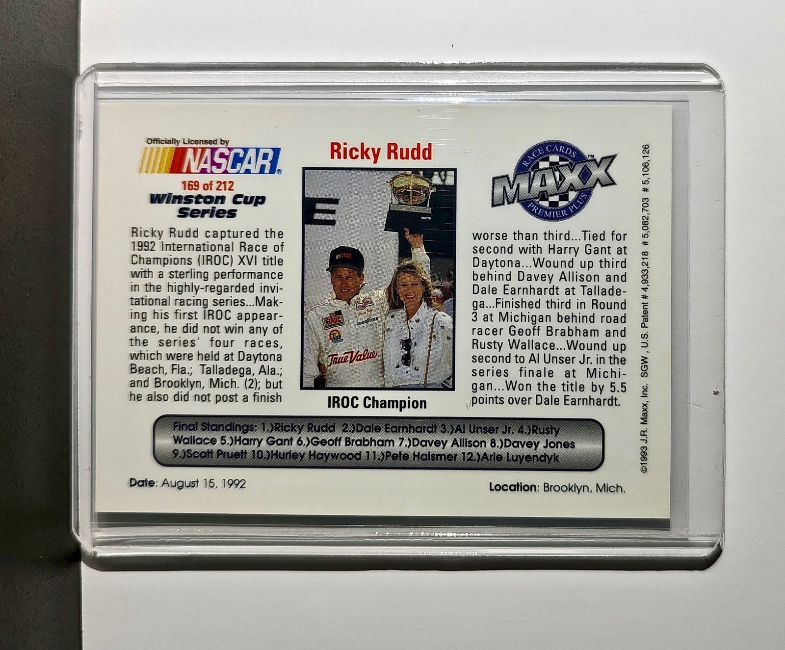 IROC Champion 1993 Maxx Premier Plus Racing #169 NASCAR Card IROC