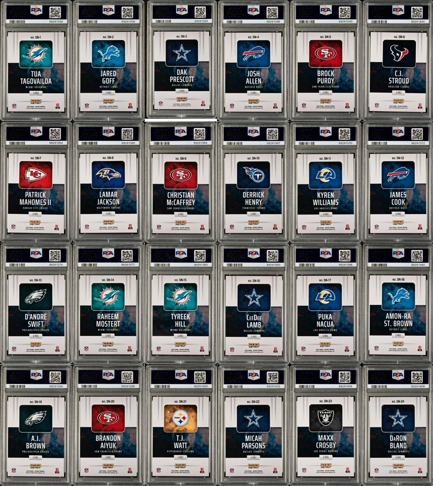 2023 Panini Supernova NFL Complete 24 Card Football Set PSA 10 Gem & Display