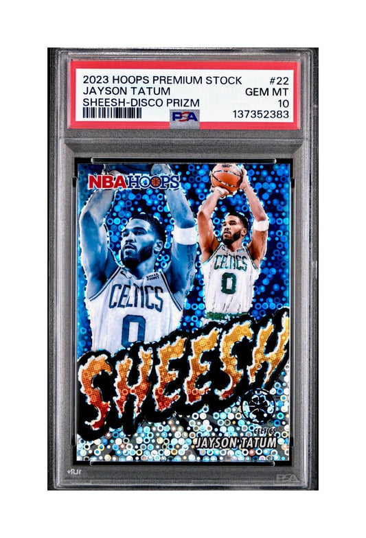 Jayson Tatum 2023 Panini Hoops Premium Sheesh #22 Disco Prizm PSA 10 Gem Mint