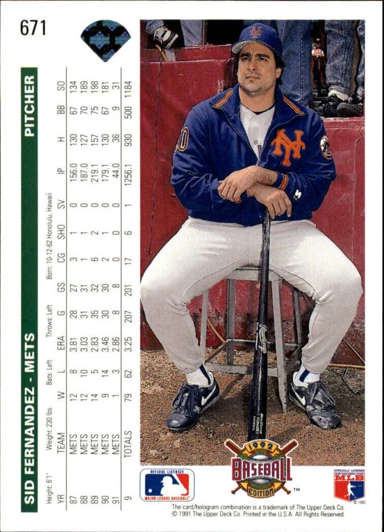 Sid Fernandez 1992 Upper Deck MLB #671 Baseball Card New York Mets