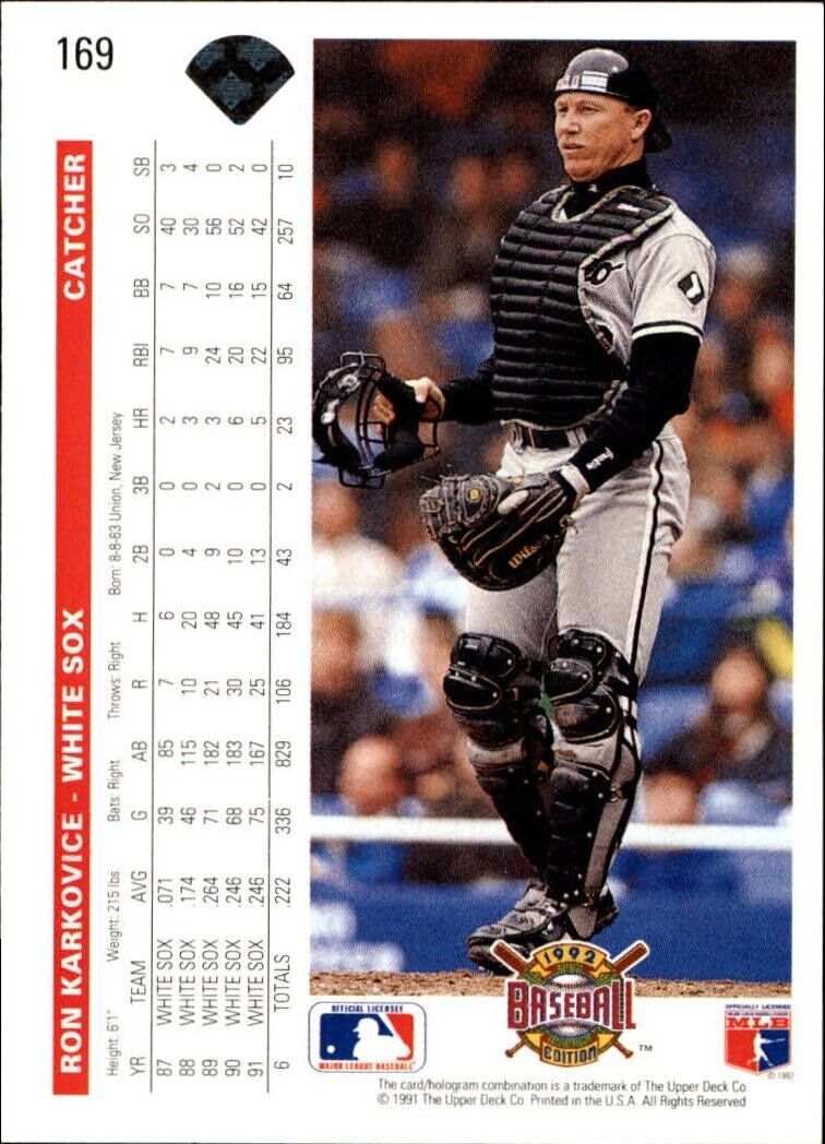 Ron Karkovice 1992 Upper Deck MLB #169 Baseball Card Chicago White Sox