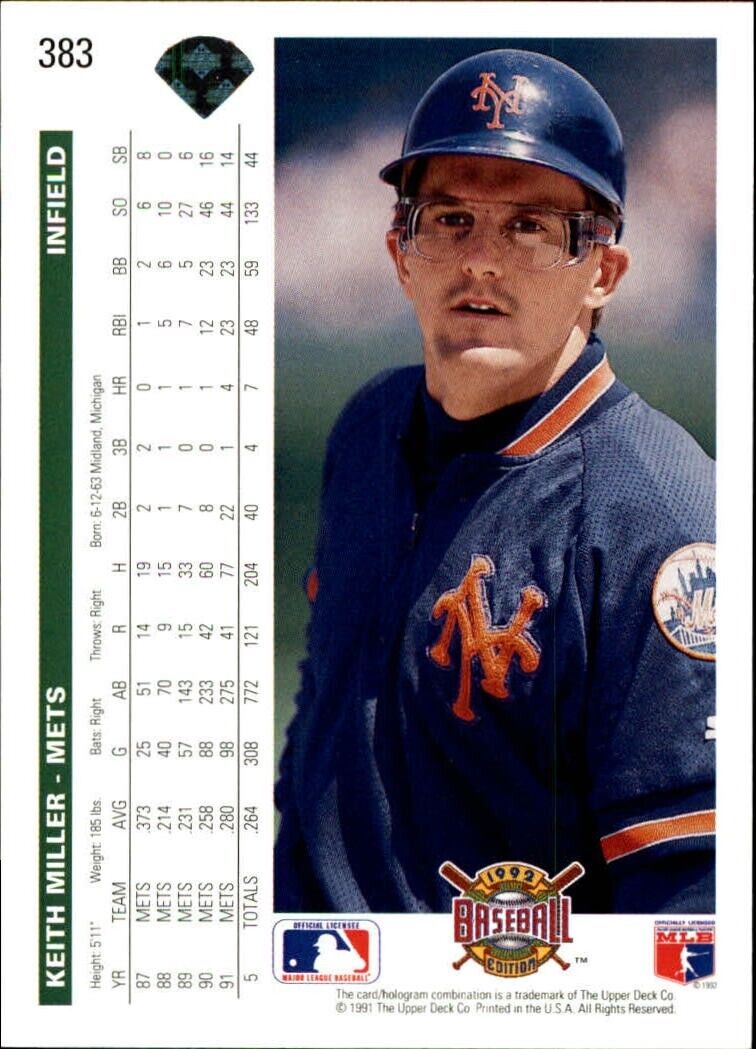 Keith Miller 1992 Upper Deck MLB #383 Baseball Card New York Mets