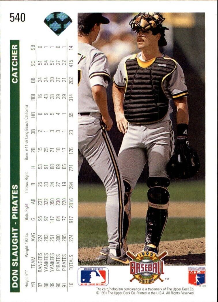 Don Slaught 1992 Upper Deck MLB #540 Baseball Card Pittsburgh Pirates