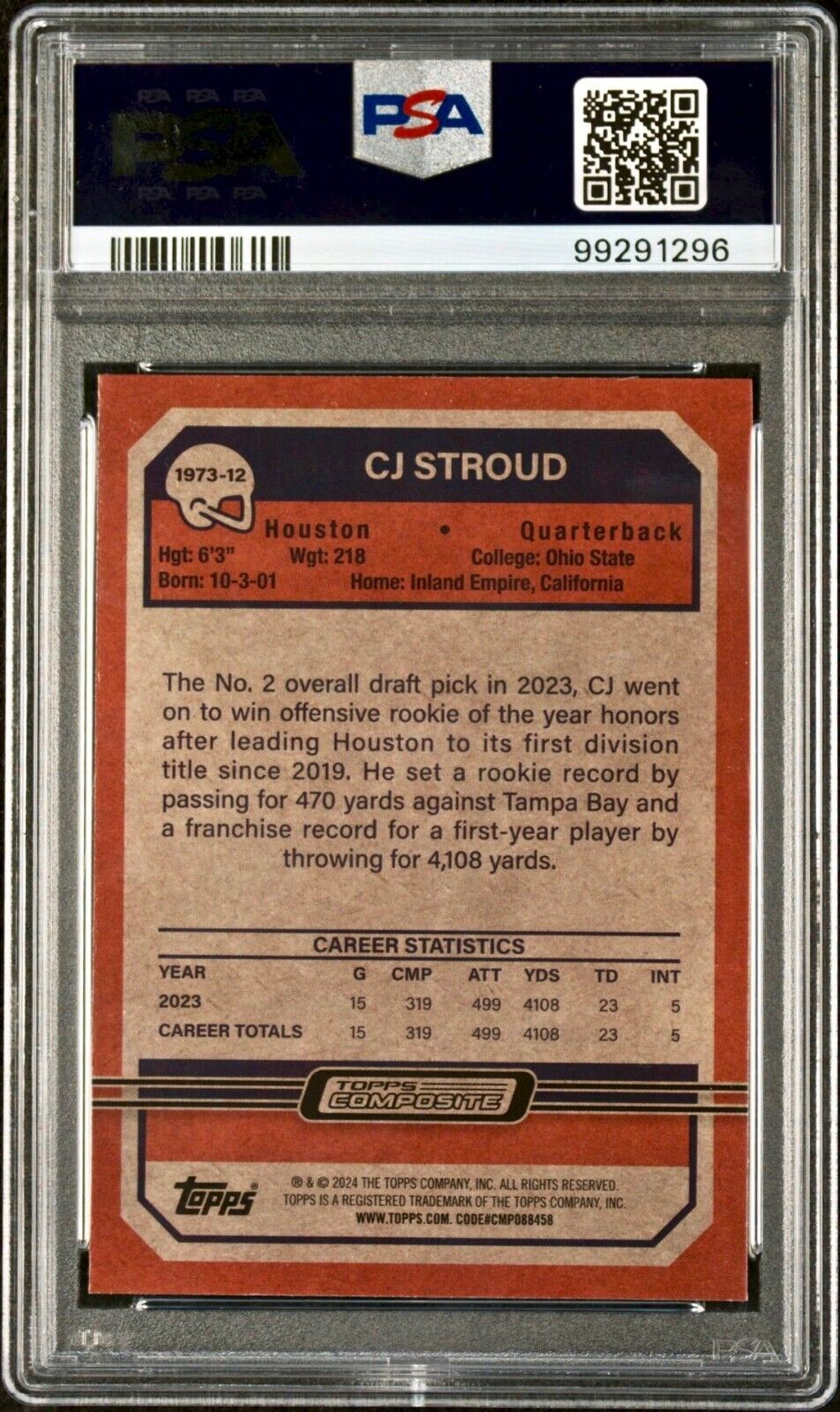 CJ Stroud 2023 Topps Chrome 1973 Rookie NFL #1973-12 Football Card PSA 10 Gem