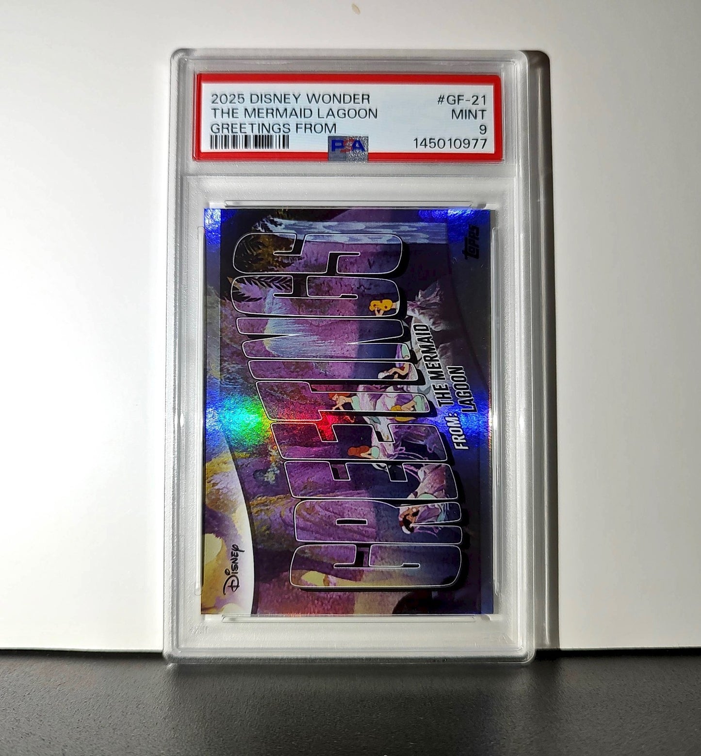 The Mermaid Lagoon 2025 Topps Disney #GF-21 Greetings From Card Peter Pan PSA 9