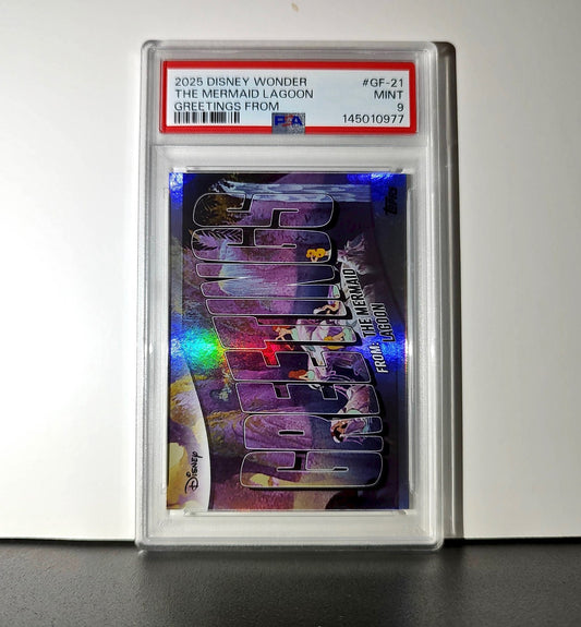 The Mermaid Lagoon 2025 Topps Disney #GF-21 Greetings From Card Peter Pan PSA 9