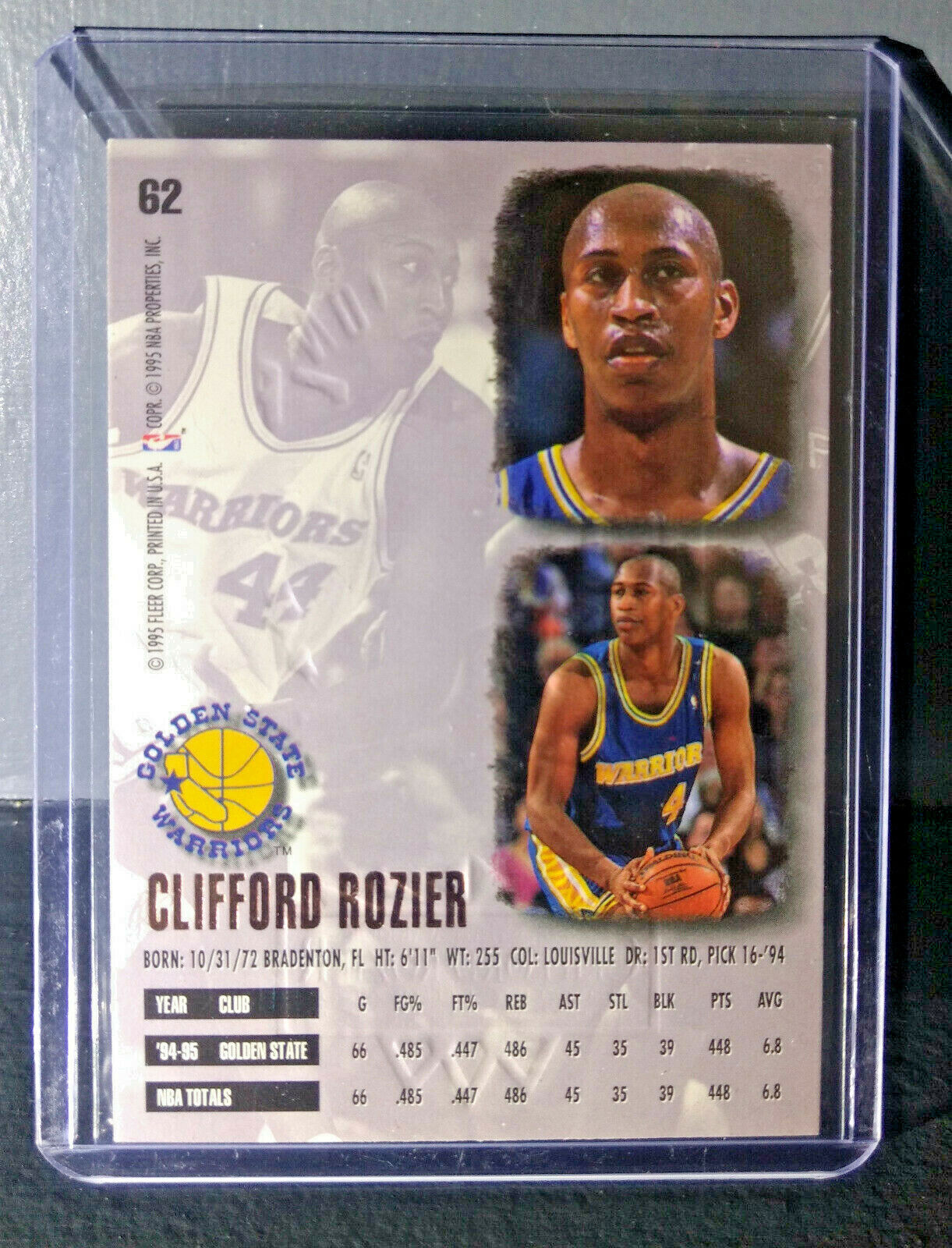 1995-96 Clifford Rozier Fleer Ultra Gold Medallion #62 Basketball Card