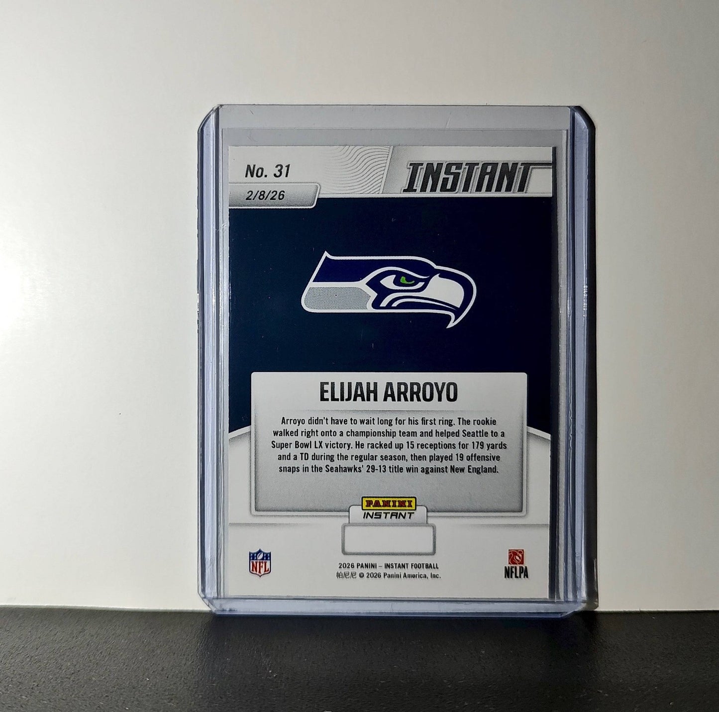 Elijah Arroyo 2026 Panini NFL Super Bowl LIX Champions #31 Card Seattle Seahawks