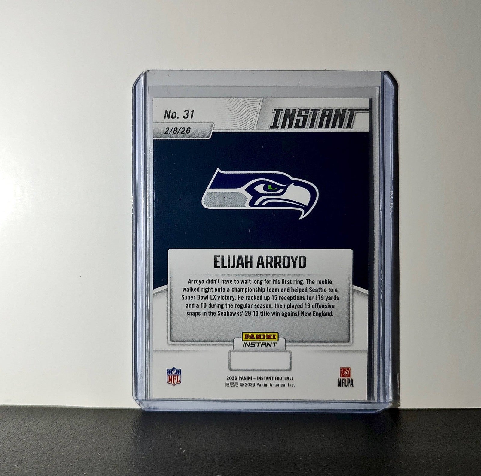 Elijah Arroyo 2026 Panini NFL Super Bowl LIX Champions #31 Card Seattle Seahawks