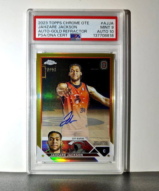 Jahzare Jackson 2023 Topps Chrome #A-JJA Gold Refractor 20/50 PSA 9 Auto 10