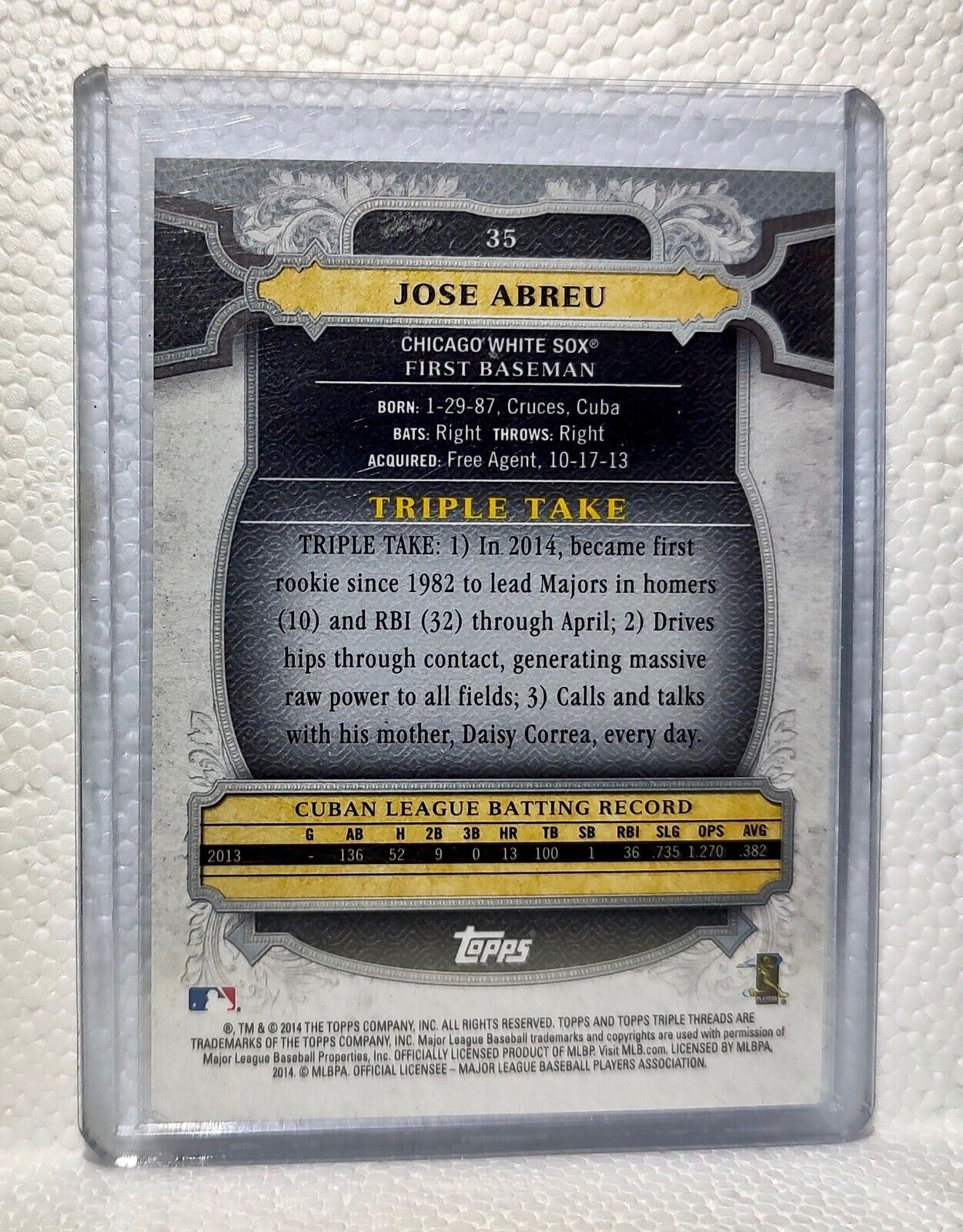 Jose Abreu 2014 Topps #35 Triple Threads Rookie Card Chicago White Sox #98/99