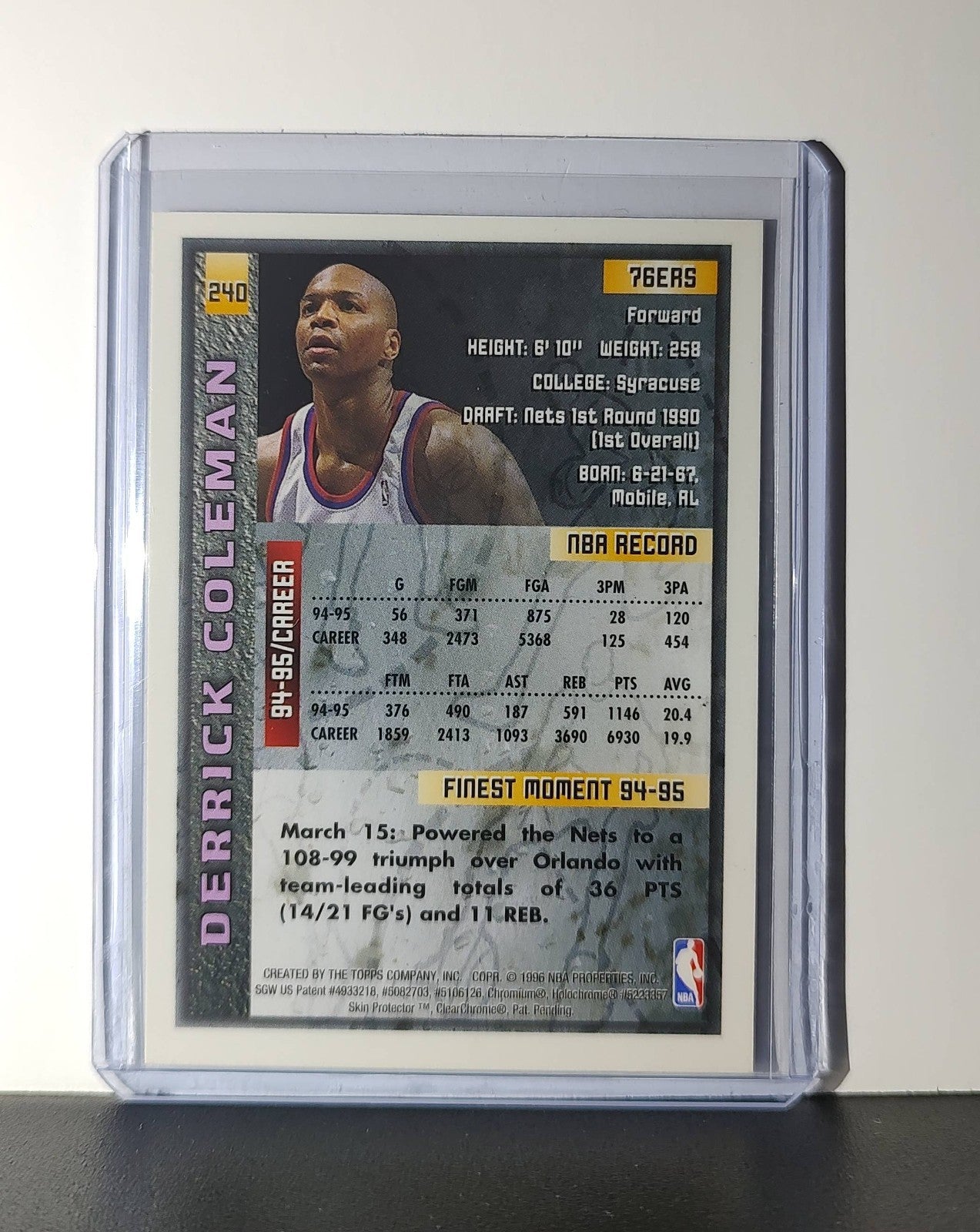 Derrick Coleman 1995-96 Topps Finest NBA #240 Card 76ers