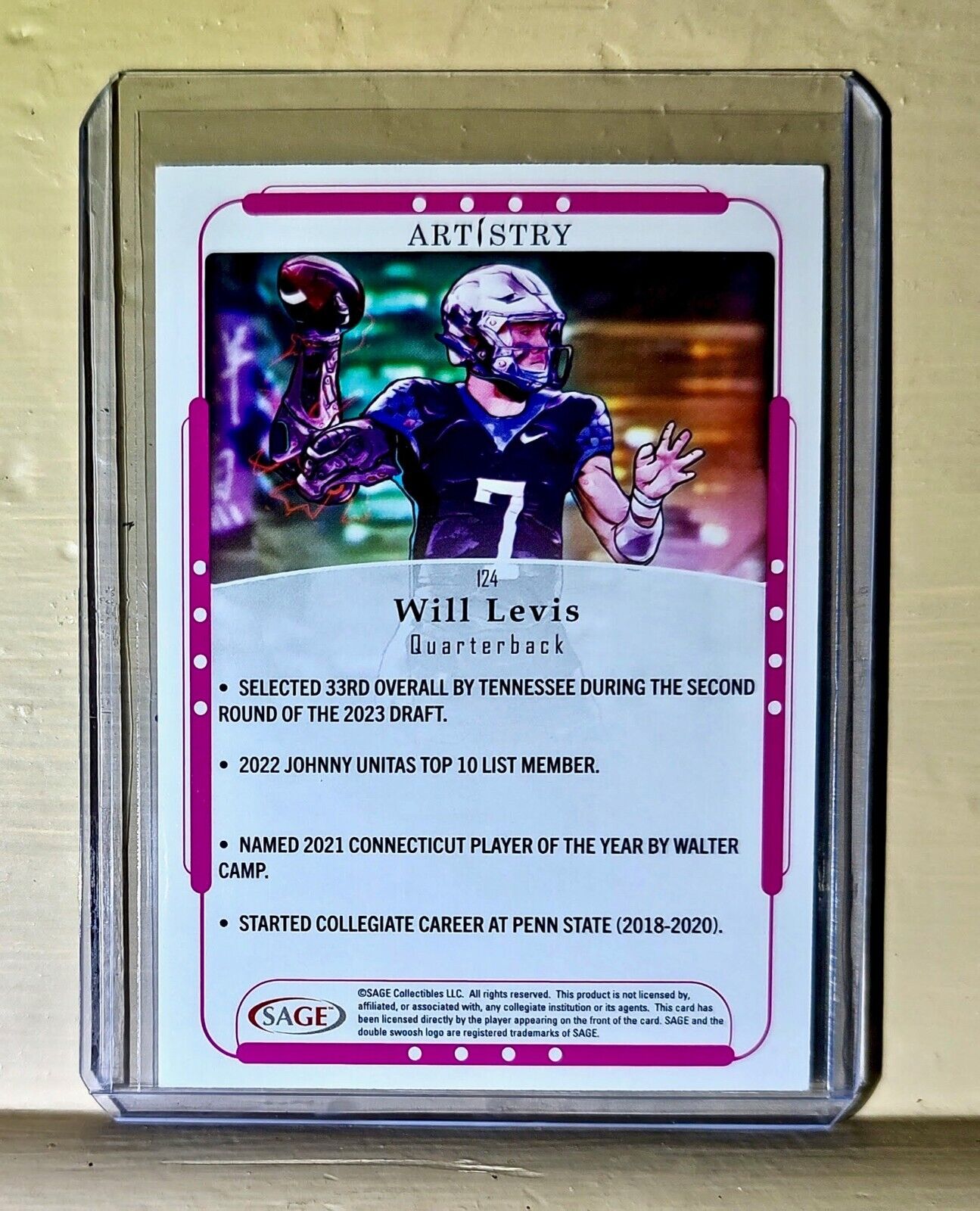 Will Levis 2023 SAGE NFL Artistry Football #124 Card