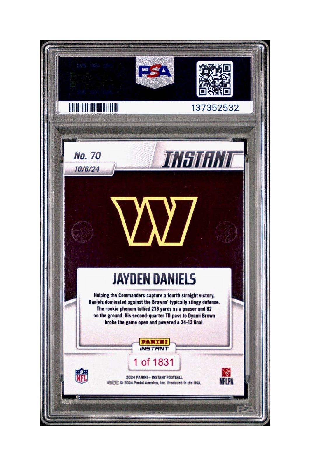 Jayden Daniels Rookie 2024 Panini Instant NFL #70 PSA 10 Gem Mint