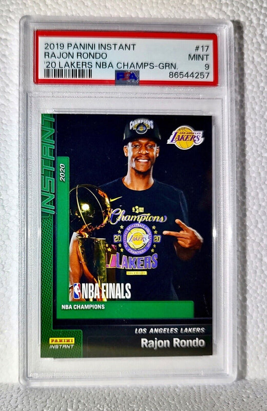 Rajon Rondo 2020 Panini LA Lakers NBA Champions #17 Green Card 10/10 PSA 9 Mint