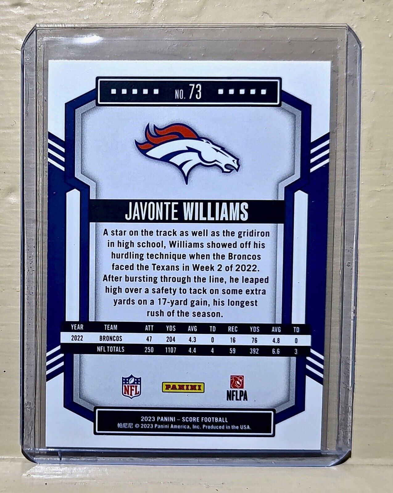 Javonte Williams 2023 Panini NFL #73 Score Football Card Denver Broncos