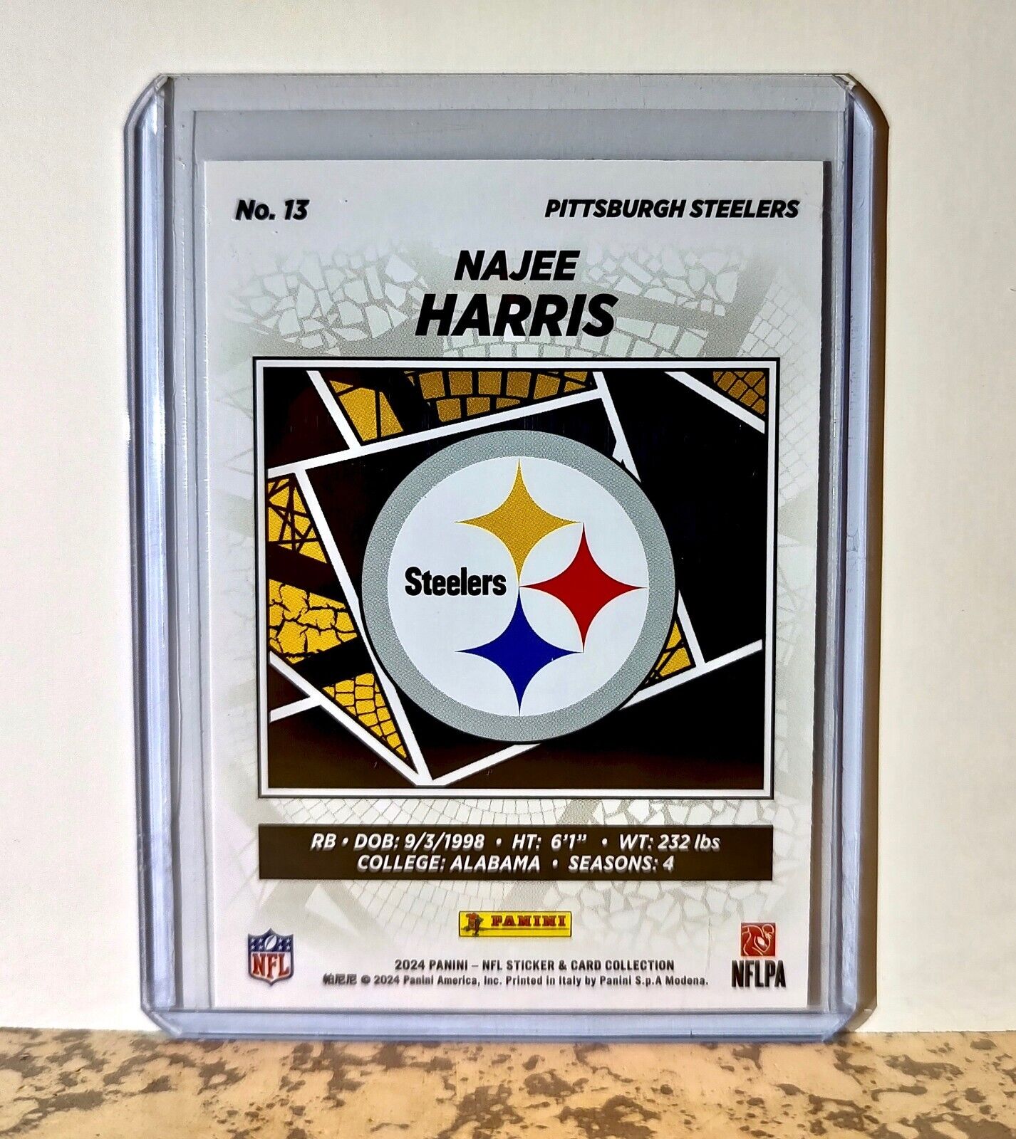 Najee Harris 2024 Panini NFL #13 Silver Foil Sticker Card Pittsburgh Steelers