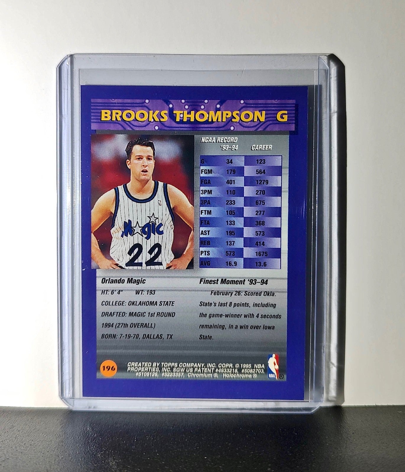 Brooks Thompson Rookie 1994-95 Topps Finest #196 Card