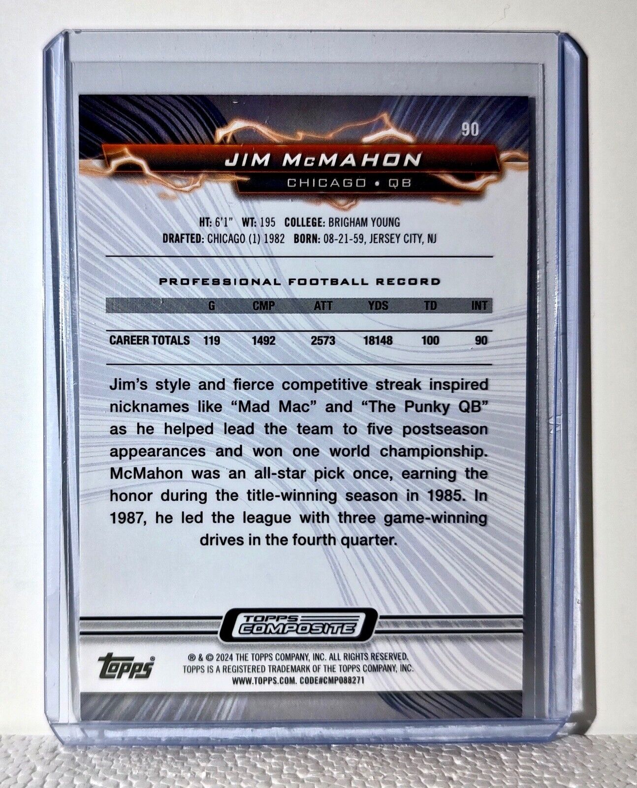 Jim McMahon 2023 Resurgence NFL #90 Football Card Chicago Bears