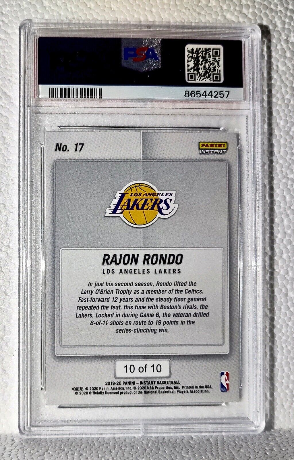 Rajon Rondo 2020 Panini LA Lakers NBA Champions #17 Green Card 10/10 PSA 9 Mint