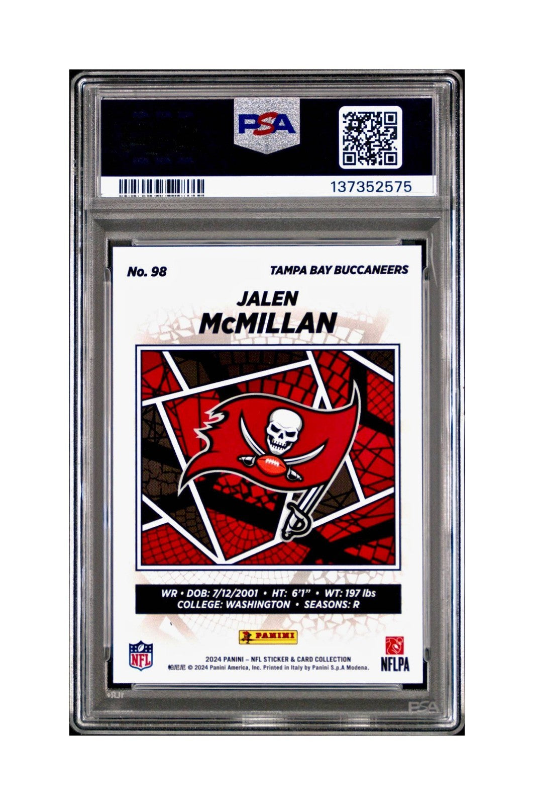 Jalen McMillan Rookie 2024 Panini Sticker Collection 053/075 #98 Lime Foil PSA 9