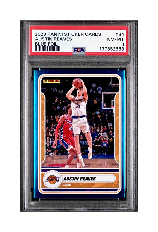 Austin Reaves 2023-24 Panini Sticker Cards #34 141/200 Blue Foil PSA 8 NM-MT