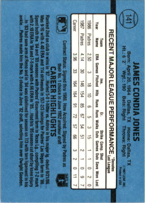 1988 Jimmy Jones Donruss Baseball Card #141