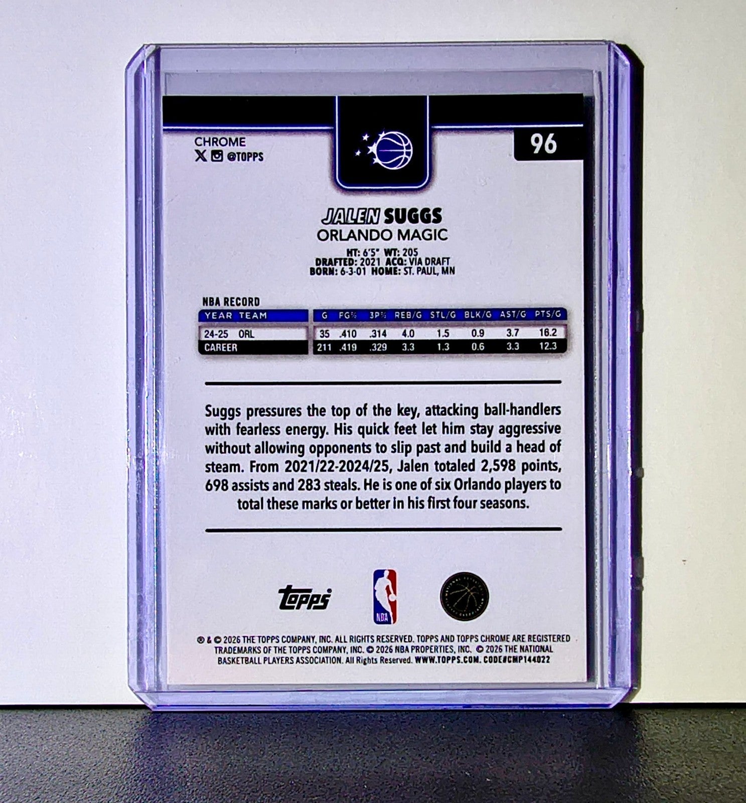 Jalen Suggs 2025-26 NBA Topps Chrome Update #96 Basketball Card Orlando Magic