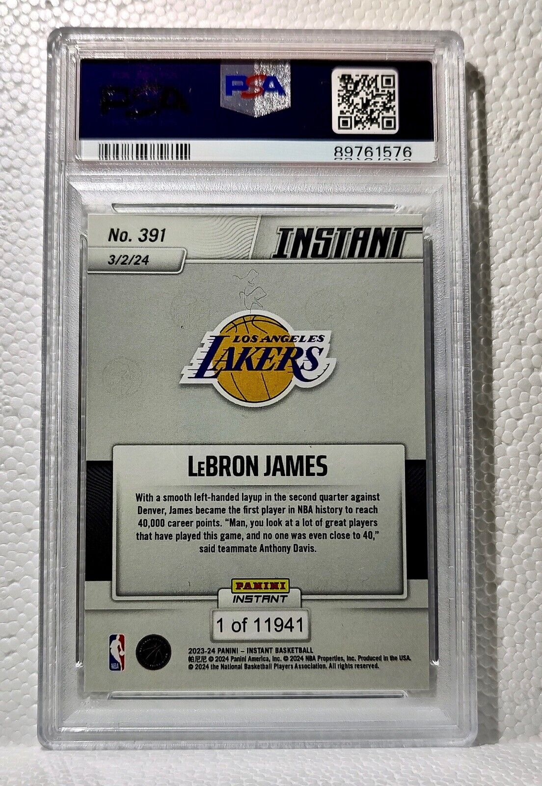 LeBron James 2023-24 Panini #391 All-Time Scoring Leader 40,000 Card PSA 8 NM-MT