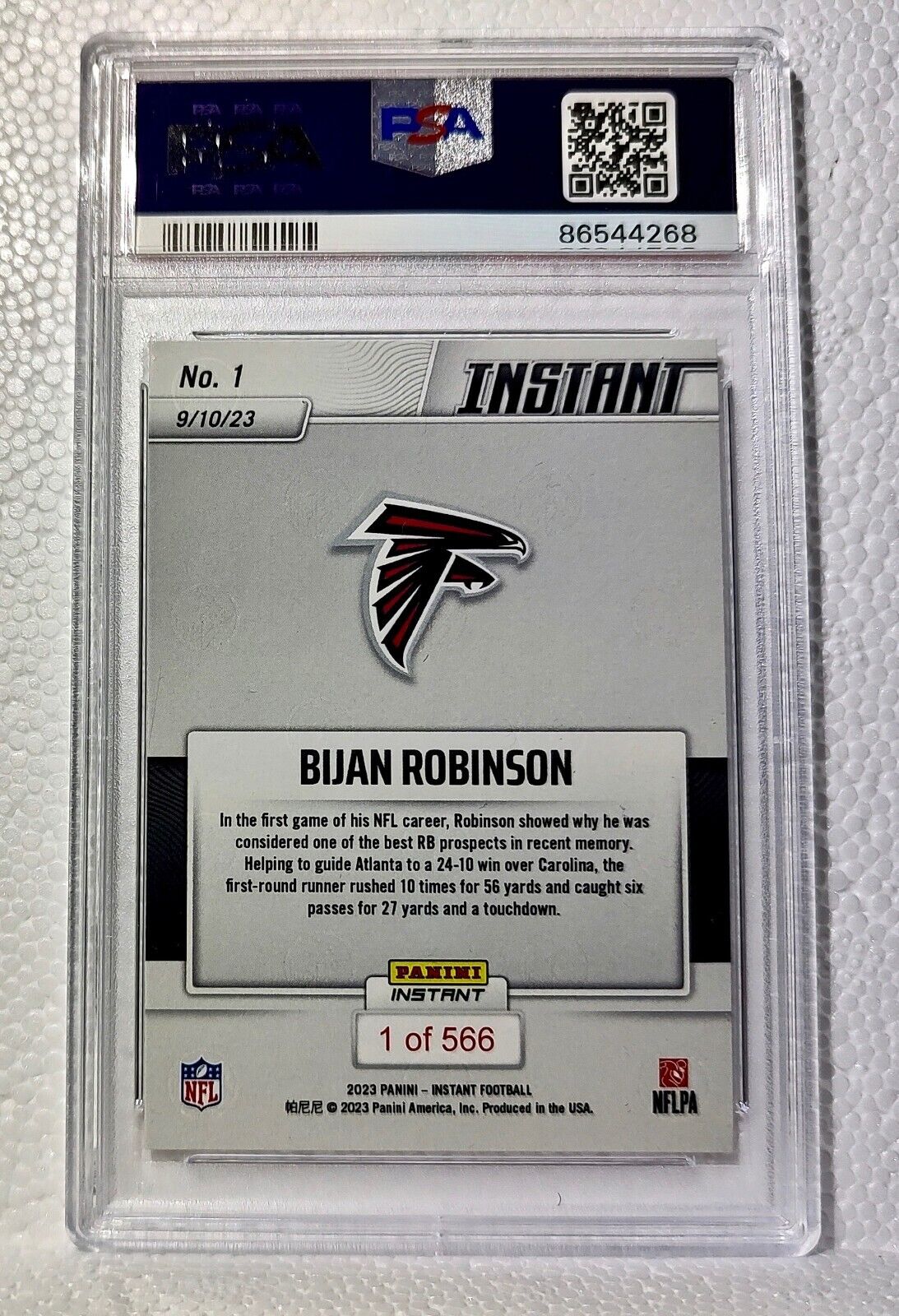 Bijan Robinson 2023 Panini NFL Rookie #1 Card 1 of 566 Falcons PSA 9 Mint