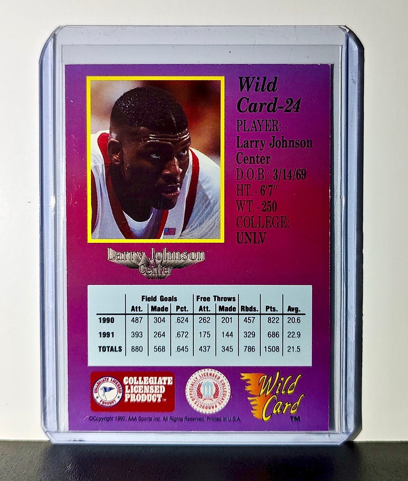 Larry Johnson 1992 Wildcard NBA #24 1st Edition Card UNLV Runnin' Rebels