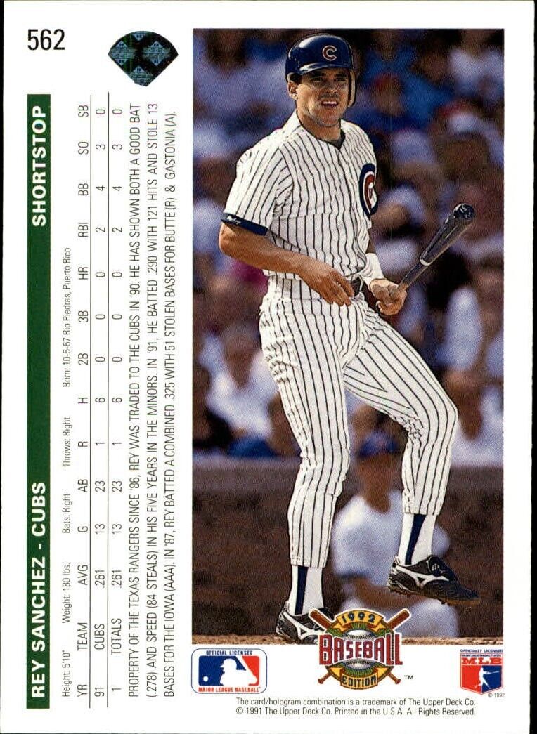 Rey Sanchez 1992 Upper Deck MLB #562 Rookie Baseball Card Chicago Cubs