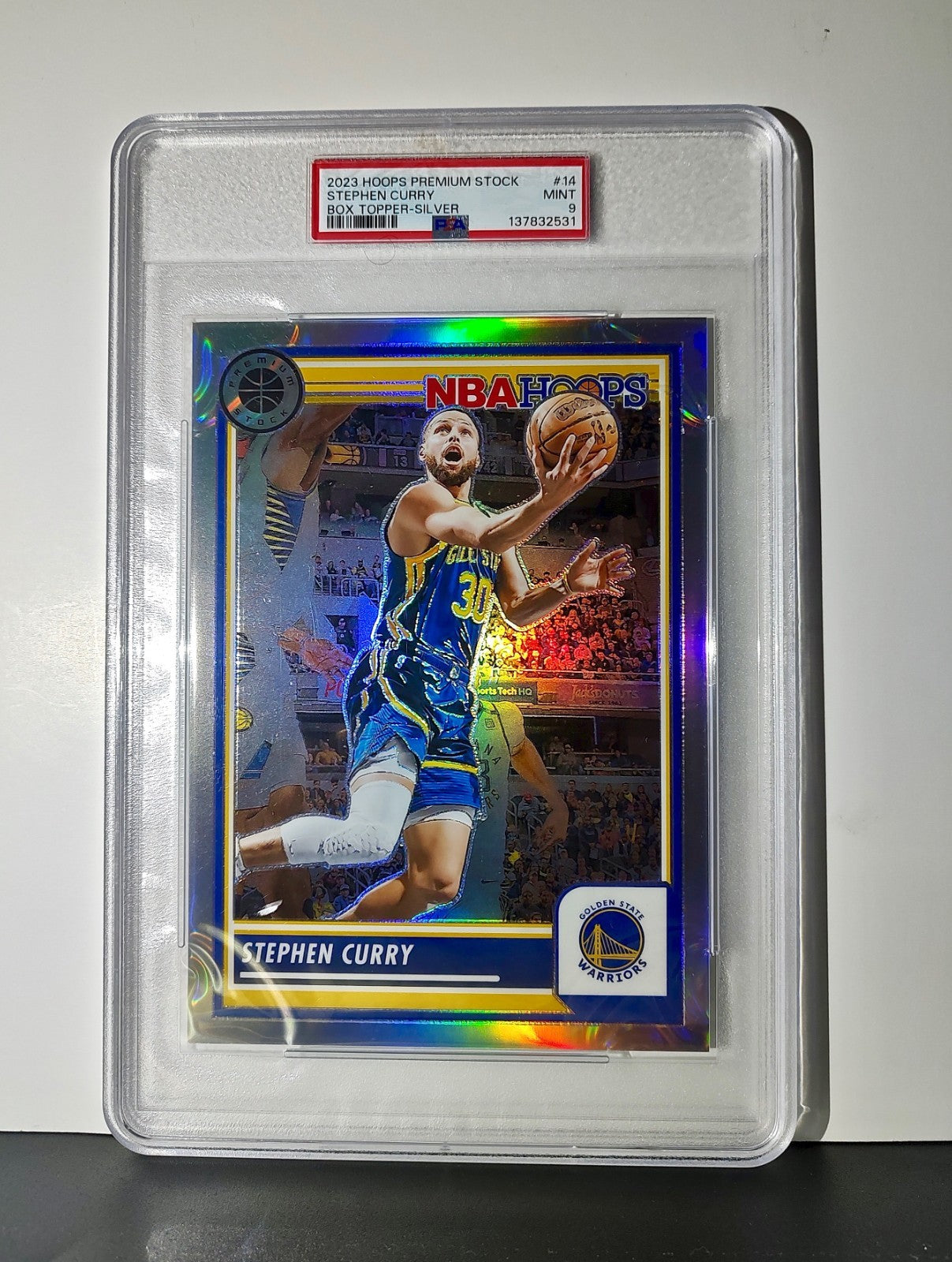 Stephen Curry 2023 Panini Premium Stock NBA Hoops #14 Jumbo Refractor PSA 9 Mint