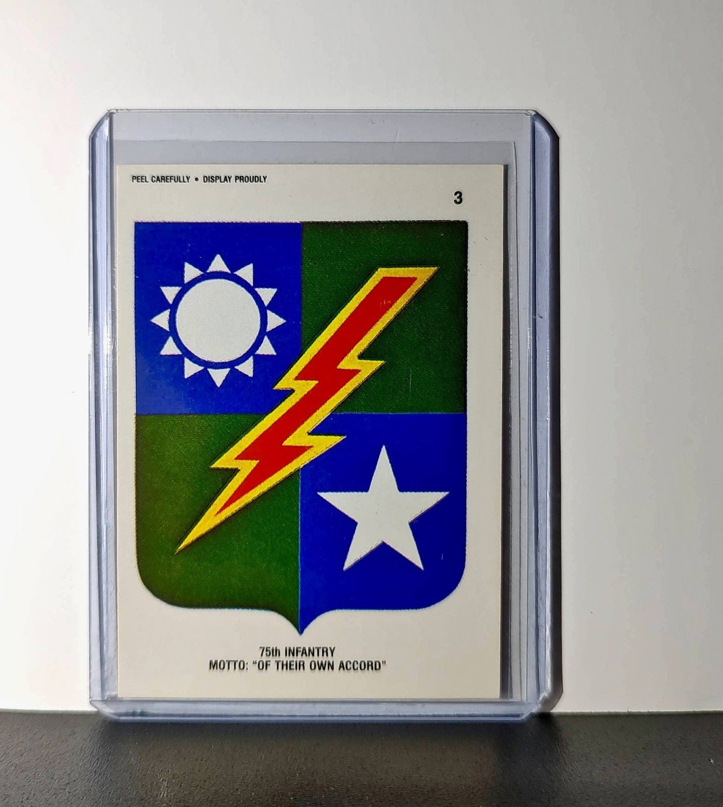 75th Infantry Motto: Of Their Own Accord 1991 Topps Desert Storm #3 Sticker